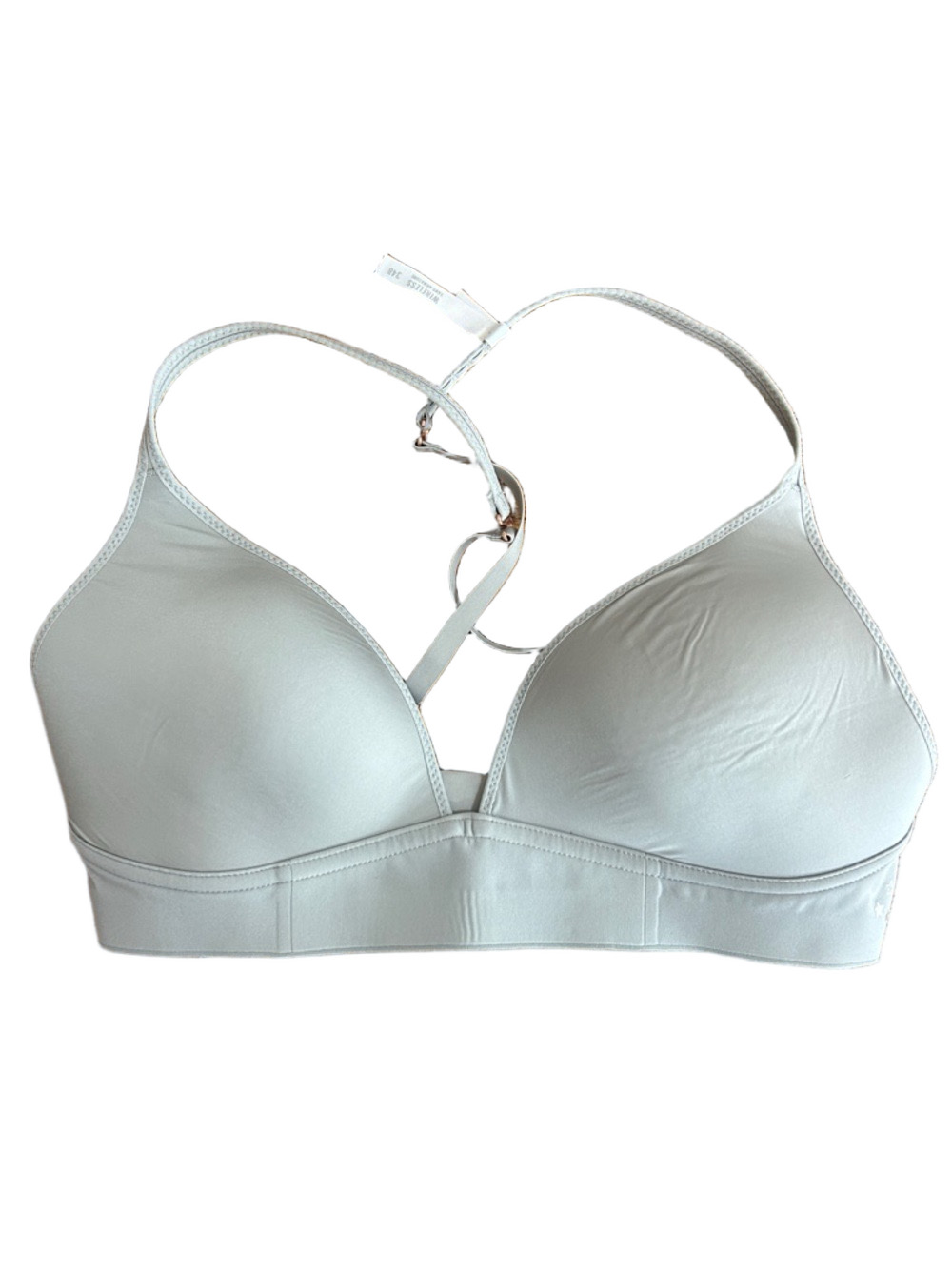 Aerie: Light Gray Wireless T-Shirt Bra with Cross-Back Straps. Size 34B